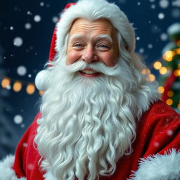 A jolly old man with a long, flowing white beard and hair reminiscent of Santa Claus