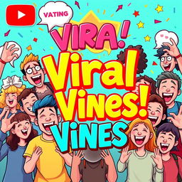 A vibrant and eye-catching thumbnail for a YouTube Vines channel, featuring a dynamic montage of humorous and entertaining moments