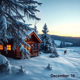 A beautiful winter landscape featuring a serene snowy scene on December 16th