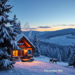 A beautiful winter landscape featuring a serene snowy scene on December 16th
