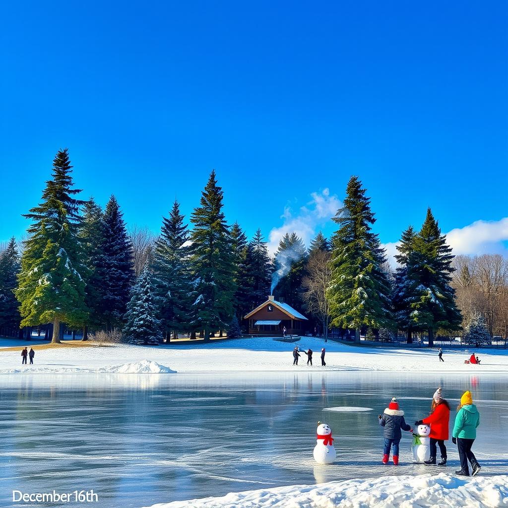 A beautiful winter landscape on December 16th, showcasing a serene and snow-covered park