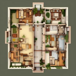 Create a blueprint for a 30x30 plot including 3 bedrooms, 2 bathrooms, a kitchen, washing area, and a small temple zone