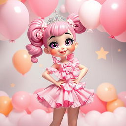 A whimsical and vibrant scene featuring a fashionably dressed sissy character in pretty pink attire