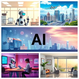 A series of five captivating images depicting various aspects of innovation and the importance of AI