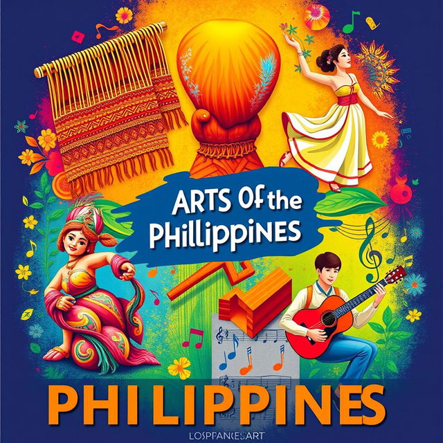 A vibrant and colorful poster showcasing the five different arts of the Philippines: 1