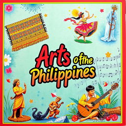 A vibrant and colorful poster showcasing the five different arts of the Philippines: 1