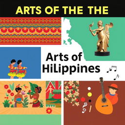 A visually striking poster that displays the five different arts of the Philippines, each section representing a unique art form: 1