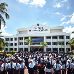 A large, impressive school building named 'Colegio El Verbo Encarnado', featuring a chapel annex