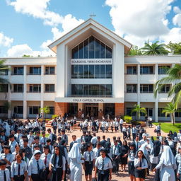 A large, impressive school building named 'Colegio El Verbo Encarnado', featuring a chapel annex