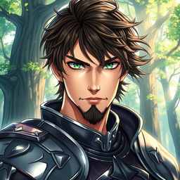 An engaging light novel cover showcasing a male character with shaggy dark-brown hair that elegantly falls across his face, lending a rugged and adventurous appearance