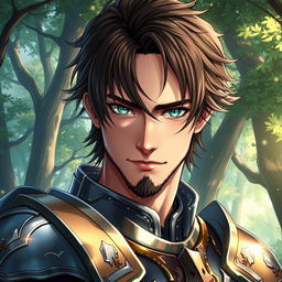 An engaging light novel cover showcasing a male character with shaggy dark-brown hair that elegantly falls across his face, lending a rugged and adventurous appearance