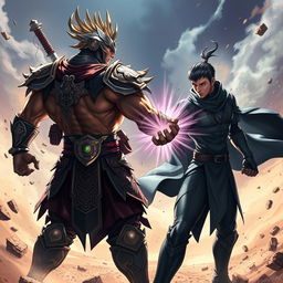 A dramatic battle scene between two formidable characters, Sendokai Kai and Lon