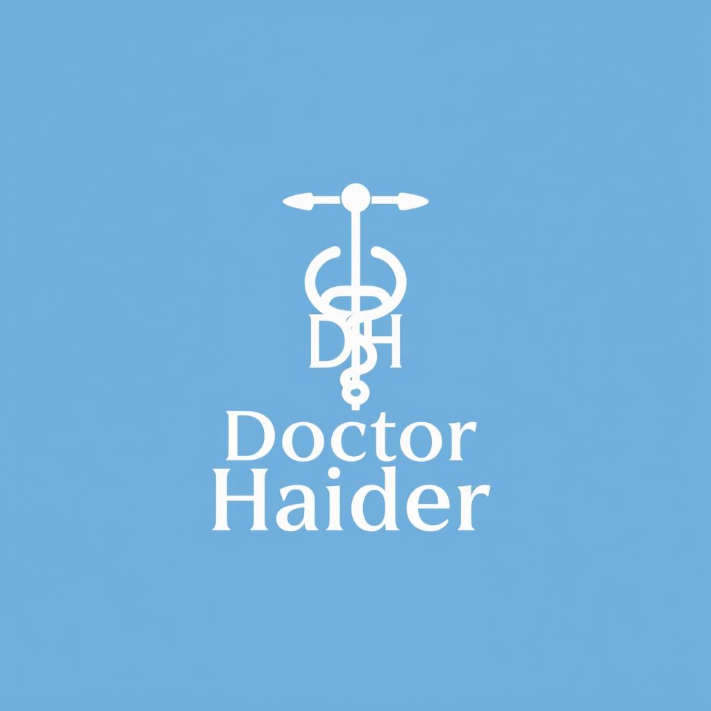 A professional logo design for 'Doctor Haider', featuring a stylized medical symbol such as a caduceus or a stethoscope intertwined with the initials 'DH'