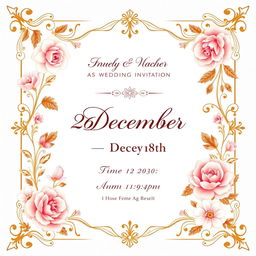 A beautiful wedding invitation card design featuring elegant floral patterns in soft pastel colors