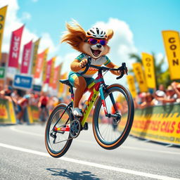 A dynamic scene featuring a bicycle racing animal in mid-jump, showcasing a vibrant and energetic environment