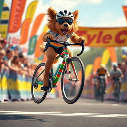 A dynamic scene featuring a bicycle racing animal in mid-jump, showcasing a vibrant and energetic environment