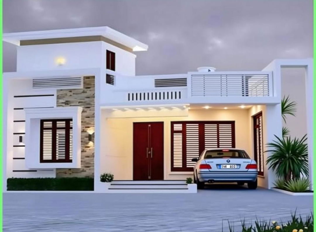 A modern house facade featuring a spacious car porch