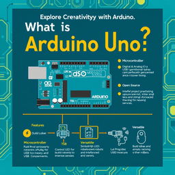 A visually appealing educational poster titled 'What is Arduino Uno'