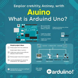 A visually appealing educational poster titled 'What is Arduino Uno'