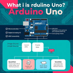 A visually appealing educational poster titled 'What is Arduino Uno'