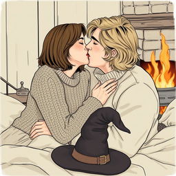 A woman in her early thirties with shoulder-length light brown hair, wearing a cozy cable-knit sweater
