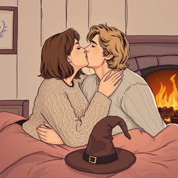 A woman in her early thirties with shoulder-length light brown hair, wearing a cozy cable-knit sweater