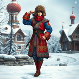 A character resembling a ninja from a popular anime, inspired by the traditional Russian costume