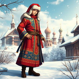 A character resembling a ninja from a popular anime, inspired by the traditional Russian costume
