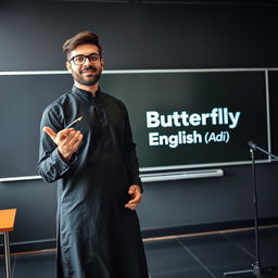 A 25-year-old handsome Pakistani man wearing glasses, featuring a short beard and a well-groomed short hairstyle