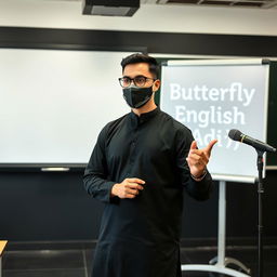A 25-year-old handsome Pakistani man wearing glasses, featuring a short beard and a well-groomed short hairstyle