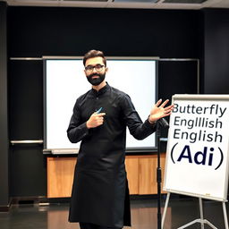 A 25-year-old handsome Pakistani man wearing glasses, featuring a short beard and a well-groomed short hairstyle