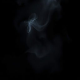A mysterious scene set against a deep black background, featuring a subtle layer of fog swirling gently in the air