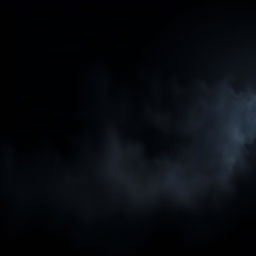 A mysterious scene set against a deep black background, featuring a subtle layer of fog swirling gently in the air
