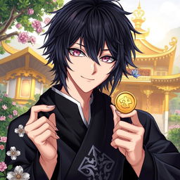 A captivating light novel cover featuring a male character with shaggy black hair that frames his face, enhancing his enigmatic aura