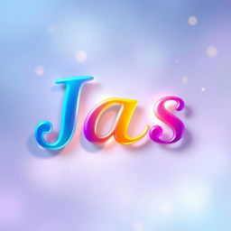 An abstract representation of the name "Jas" featuring colorful, swirling letters that play with light and shadow, set against a serene, dreamy background of soft blue and purple hues, with hints of gold sparkles scattered throughout