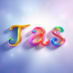 An abstract representation of the name "Jas" featuring colorful, swirling letters that play with light and shadow, set against a serene, dreamy background of soft blue and purple hues, with hints of gold sparkles scattered throughout