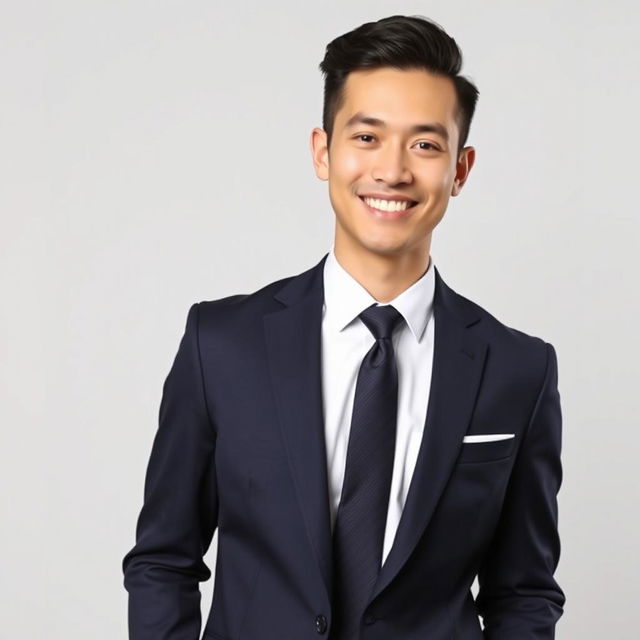 A 2x2 image of a stylish individual wearing formal attire, showcasing a tailored suit, crisp white shirt, and a stylish tie