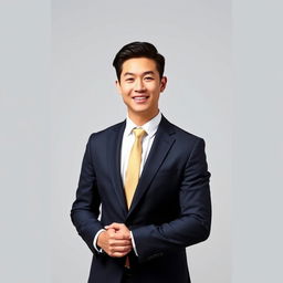 A 2x2 image of a stylish individual wearing formal attire, showcasing a tailored suit, crisp white shirt, and a stylish tie