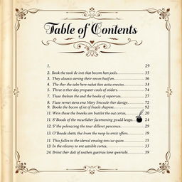 A beautifully designed book cover featuring an ornate table of contents page with elegant typography