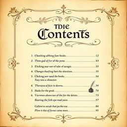A beautifully designed book cover featuring an ornate table of contents page with elegant typography