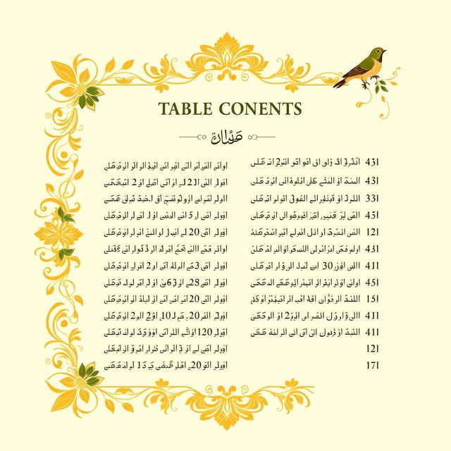 A beautifully designed table of contents page for the classic Persian book, "Golestan" by Saadi