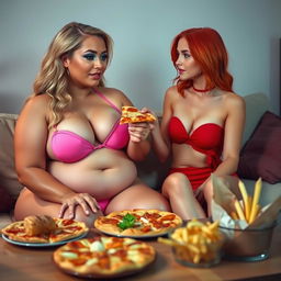 A beautiful, curvy 18-year-old girl with blonde hair and a thin face is sitting on a couch, embodying a blend of sexiness and sweetness