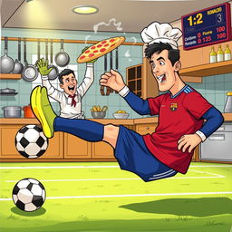 A humorous illustration depicting Lionel Messi as a goalkeeper in a soccer match