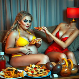 A beautiful, curvy 18-year-old girl with blonde hair and a thin face radiates a captivating blend of sexiness and sweetness