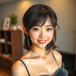 A beautiful 20-year-old Japanese girl with a detailed and expressive face, showcasing cute ears