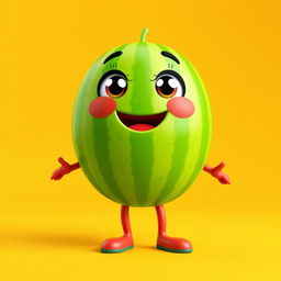 A playful and charming watermelon character designed in a 3D render style