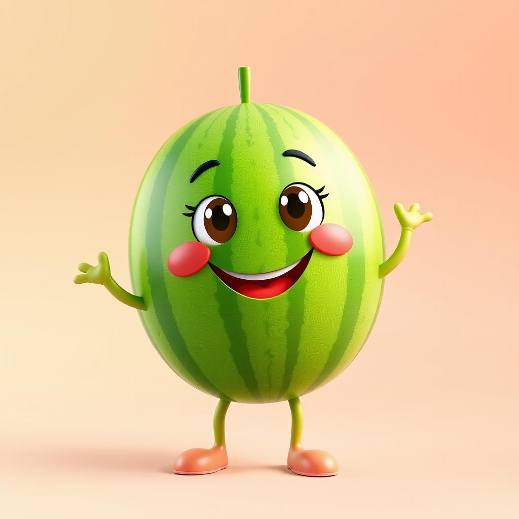 A playful and charming watermelon character designed in a 3D render style