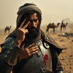 A somber scene in Arabia after a battle, depicting the aftermath of war