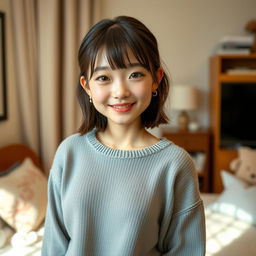 A full body shot of a 20-year-old Japanese girl with a detailed, beautiful face and cute ears