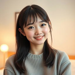 A full body shot of a 20-year-old Japanese girl with a detailed, beautiful face and cute ears